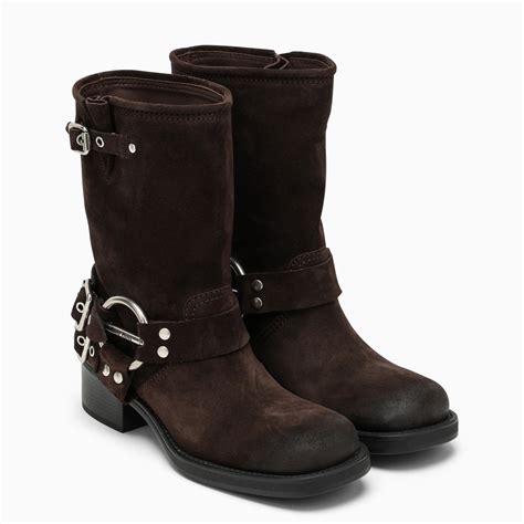 miu miu brown biker boots|suede biker boots.